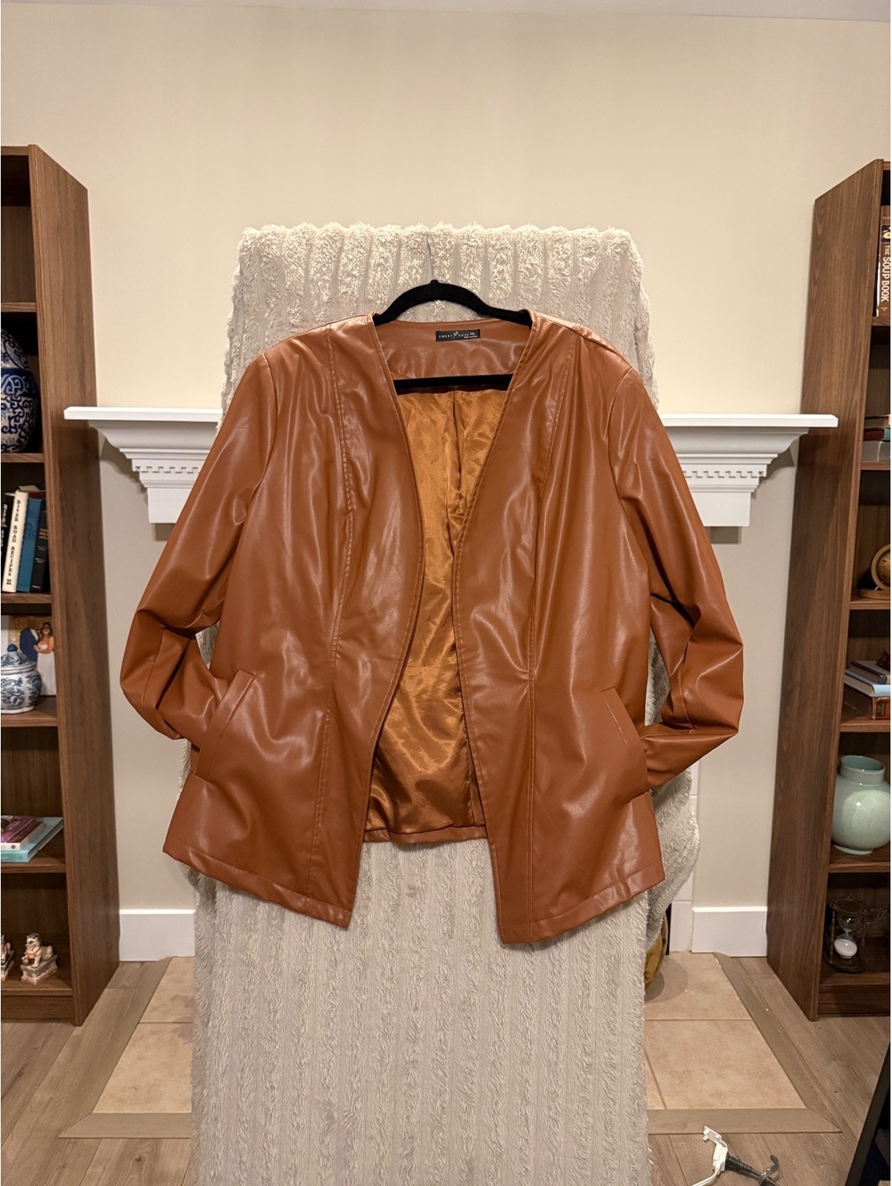Sweet Poison Women Size 2XL Brown Faux Leather Open Front Jacket